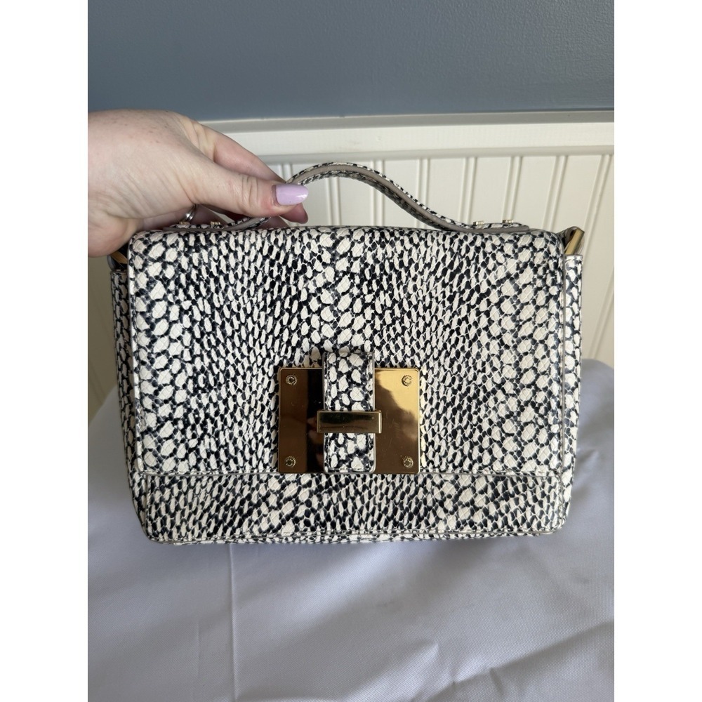 India Hicks Snake Print Leather Handbag Shoulder Crossbody Bag Black White